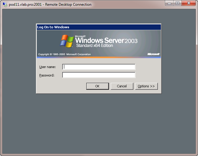 Windows Server 2003 RDP Login Screen